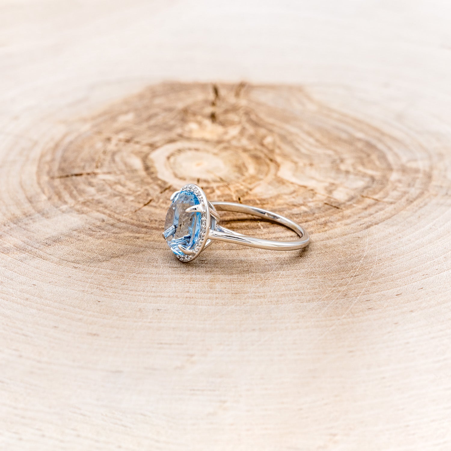 "ELITE" - OVAL AQUAMARINE ENGAGEMENT RING WITH DIAMOND HALO-3