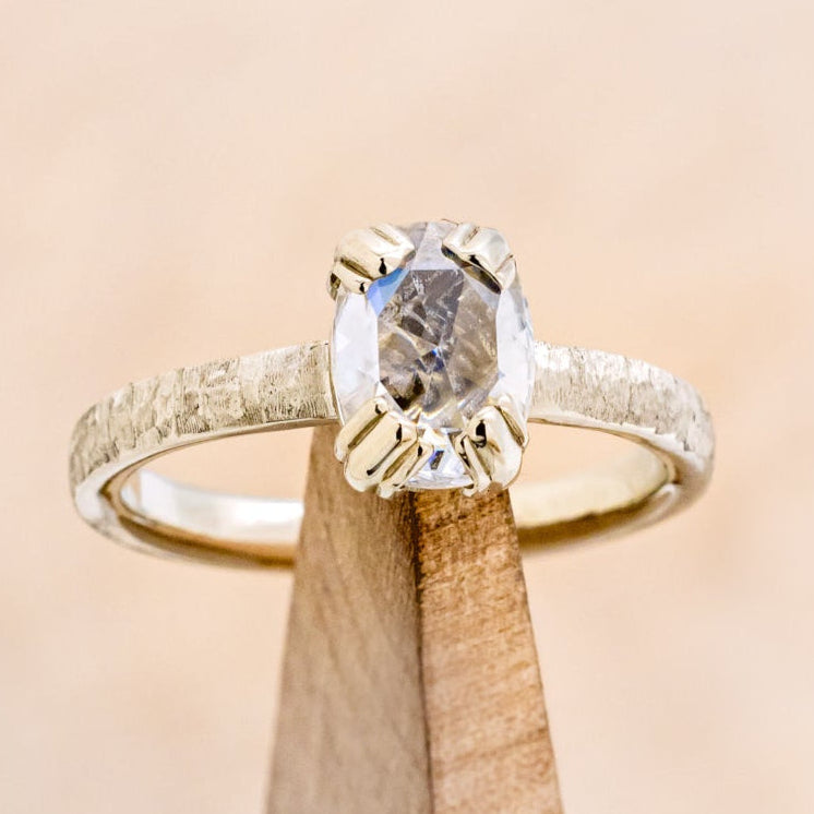 "ELLA" - ANTIQUE CUSHION ROSE CUT MOISSANITE SOLITAIRE ENGAGEMENT RING WITH HAMMERED FINISH-7