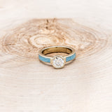 "EOTA" - ROUND CUT BEZEL SET MOISSANITE ENGAGEMENT RING WITH TURQUOISE INLAYS