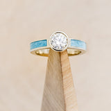 "EOTA" - ROUND CUT BEZEL SET MOISSANITE ENGAGEMENT RING WITH TURQUOISE INLAYS