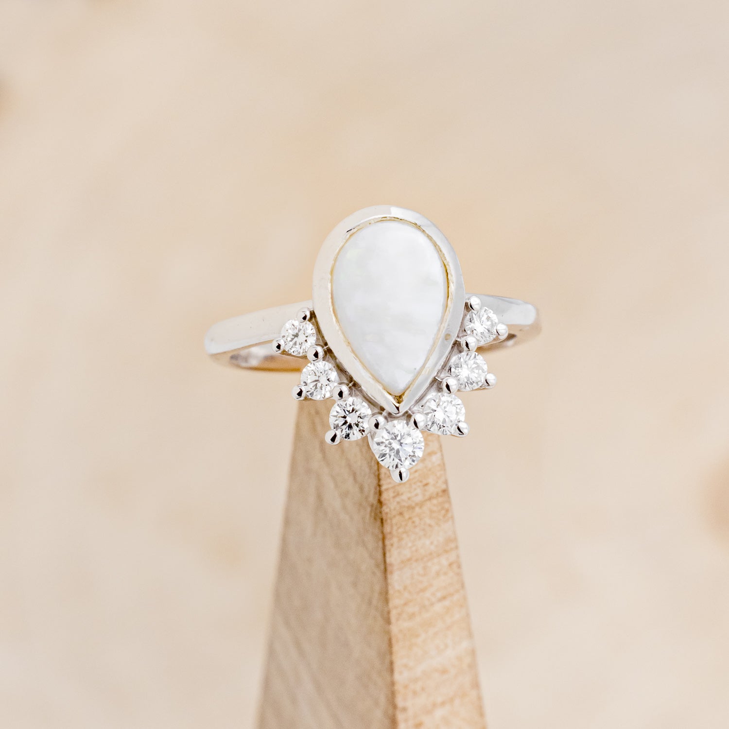 "ESMERALDA" - PEAR-CUT OPAL WEDDING BAND WITH DIAMOND ACCENTS & TRACER-7