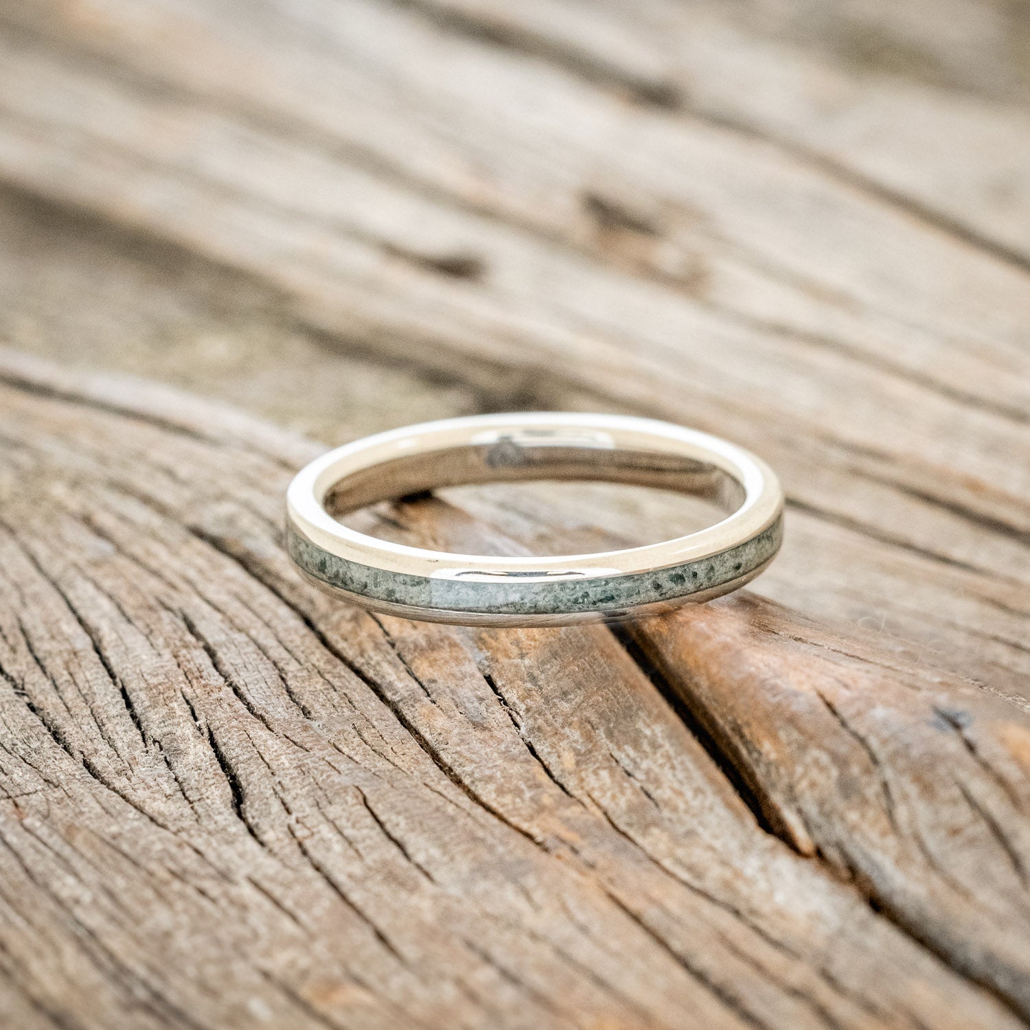 "HELIOS" - MATCHING SET OF CRUSHED MOSS AGATE MOUNTAIN RANGE WEDDING BANDS-Staghead Designs