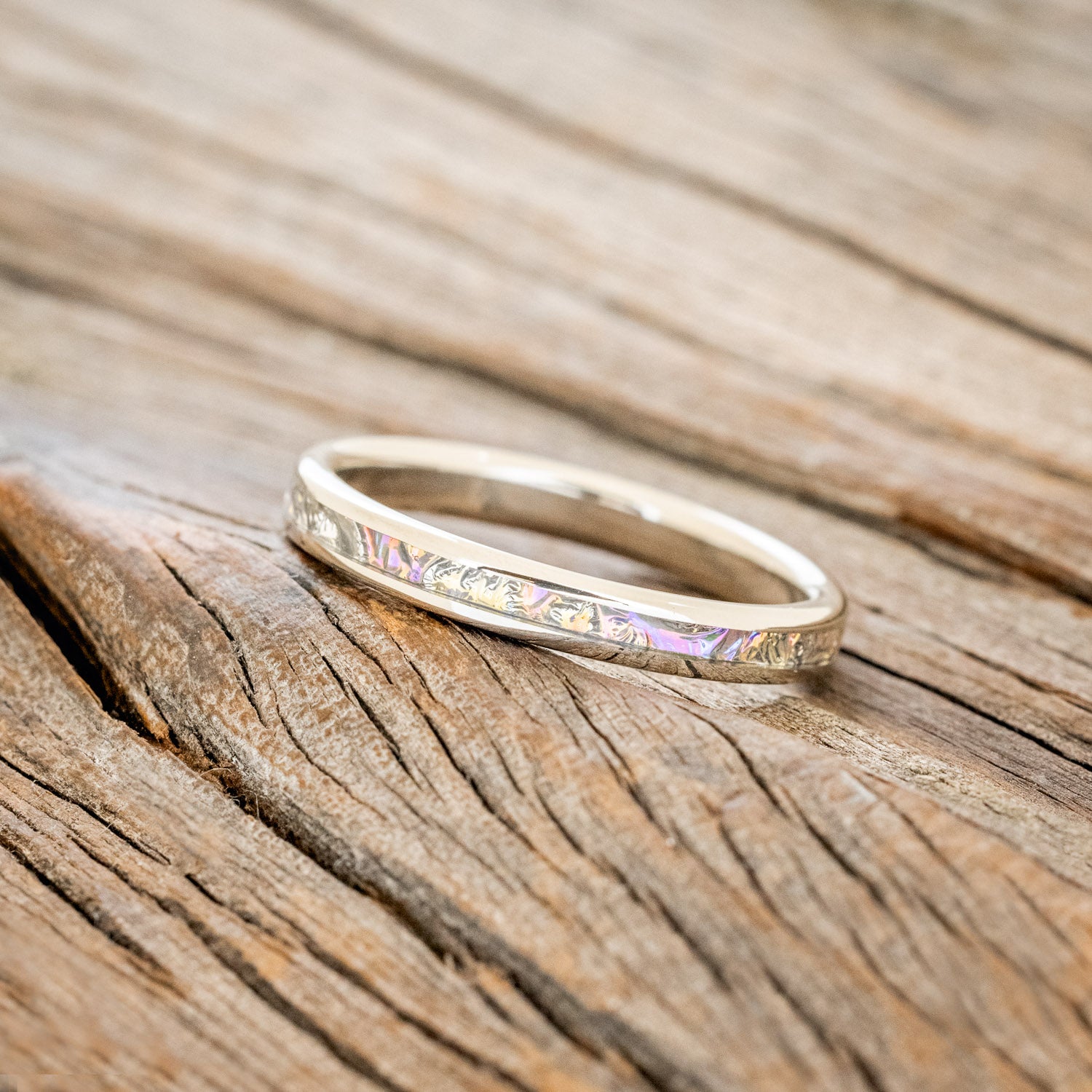 "ETERNA" - TITANIUM BURL DICHROLAM STACKING WEDDING BAND-14