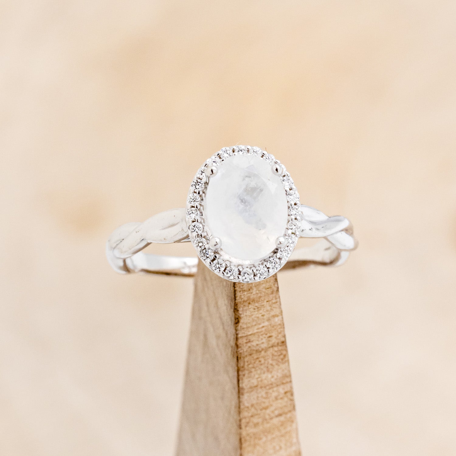 "EVERLEIGH" - OVAL MOONSTONE ENGAGEMENT RING WITH DIAMOND HALO-7