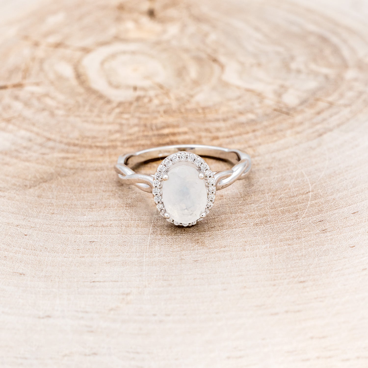 "EVERLEIGH" - OVAL MOONSTONE ENGAGEMENT RING WITH DIAMOND HALO-10