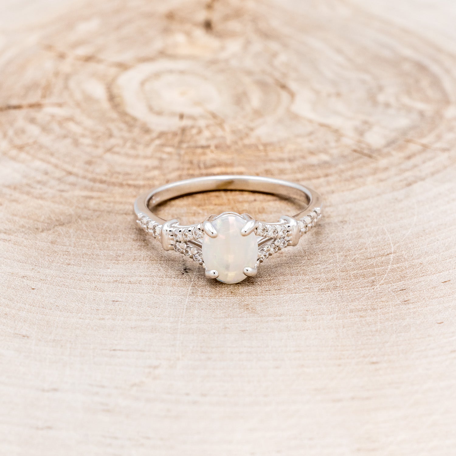 "EVLIN" - OVAL OPAL ENGAGEMENT RING WITH DIAMOND ACCENTS & TRACER-52