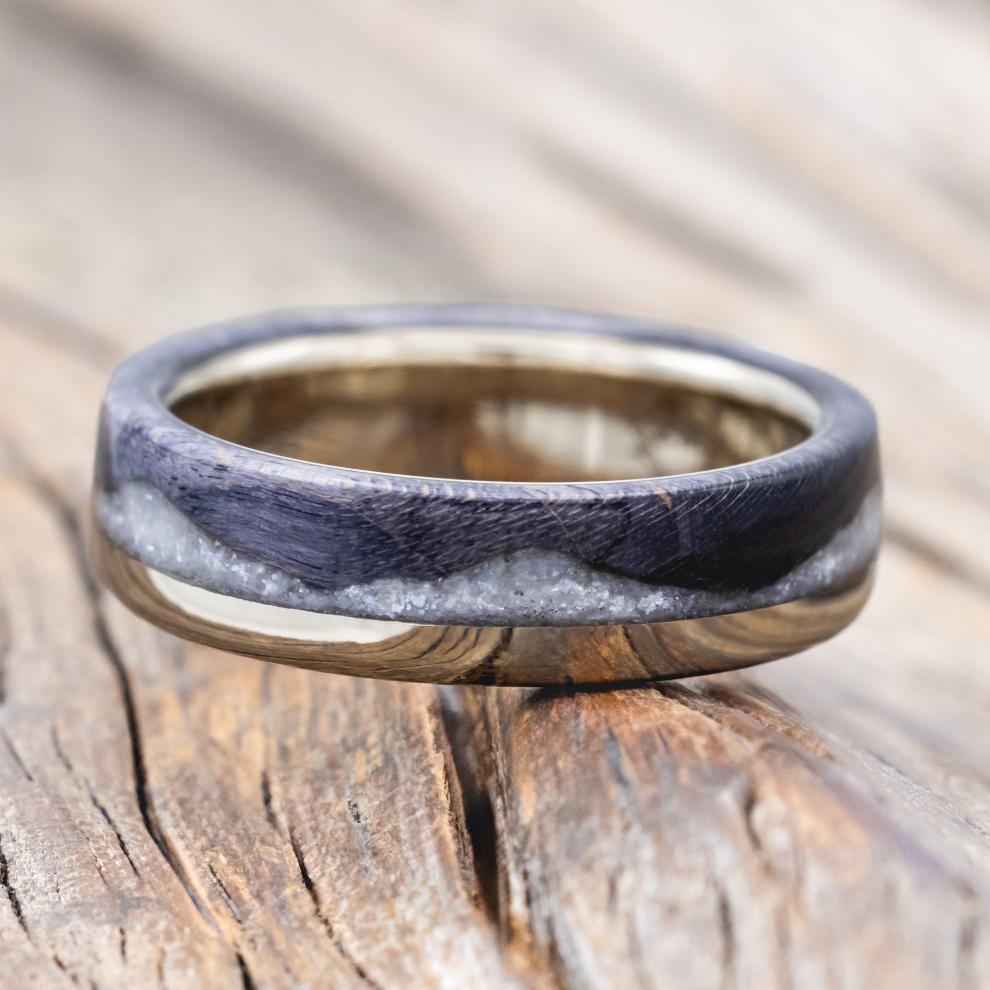 "EZRA" - DARK MAPLE WITH DIAMOND DUST WEDDING RING-Staghead Designs