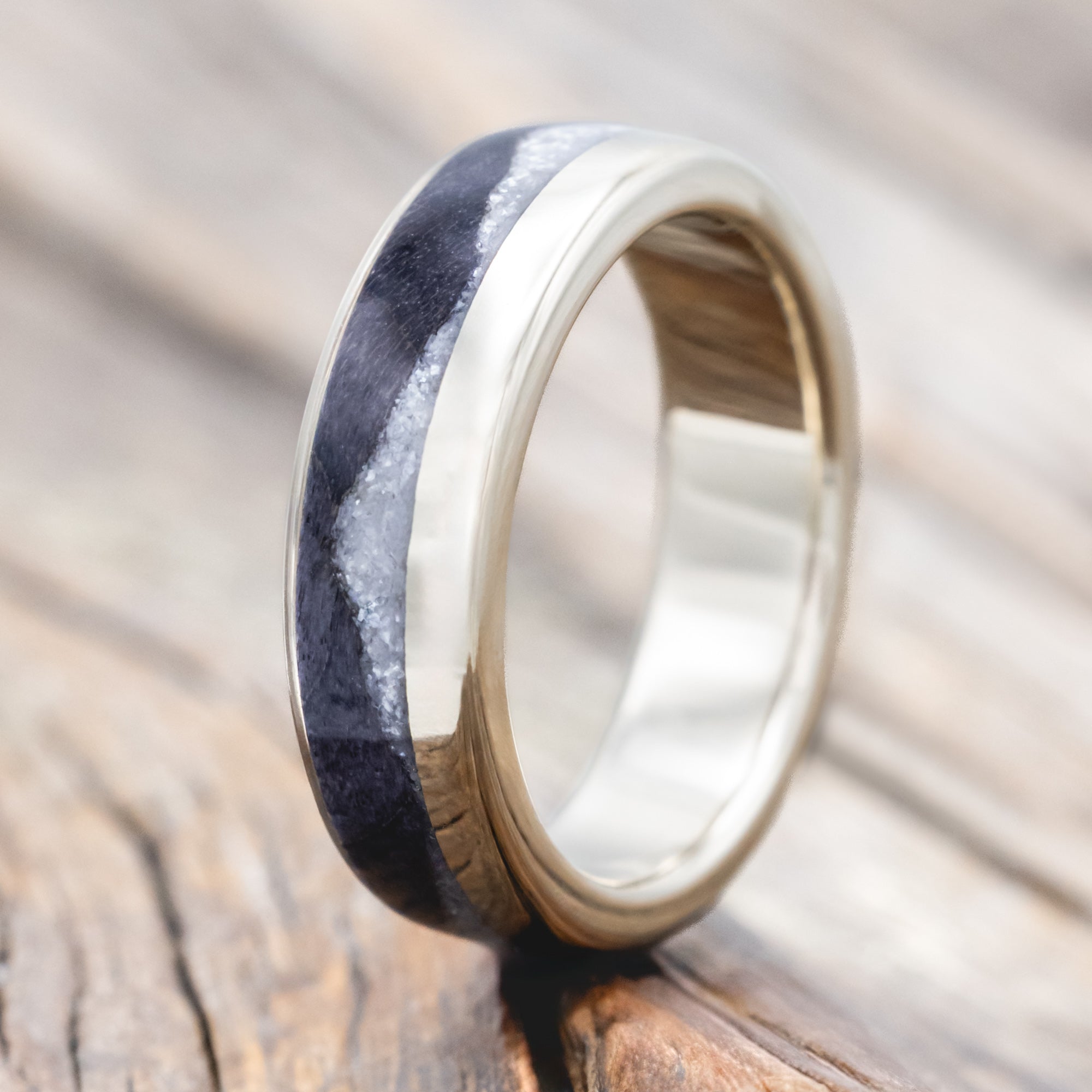 "EZRA" - DARK MAPLE WITH DIAMOND DUST WEDDING RING-Staghead Designs