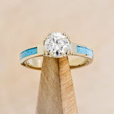 "FAWN" - ROUND CUT MOISSANITE ANTLER PRONGED ENGAGEMENT RING WITH TURQUOISE INLAYS