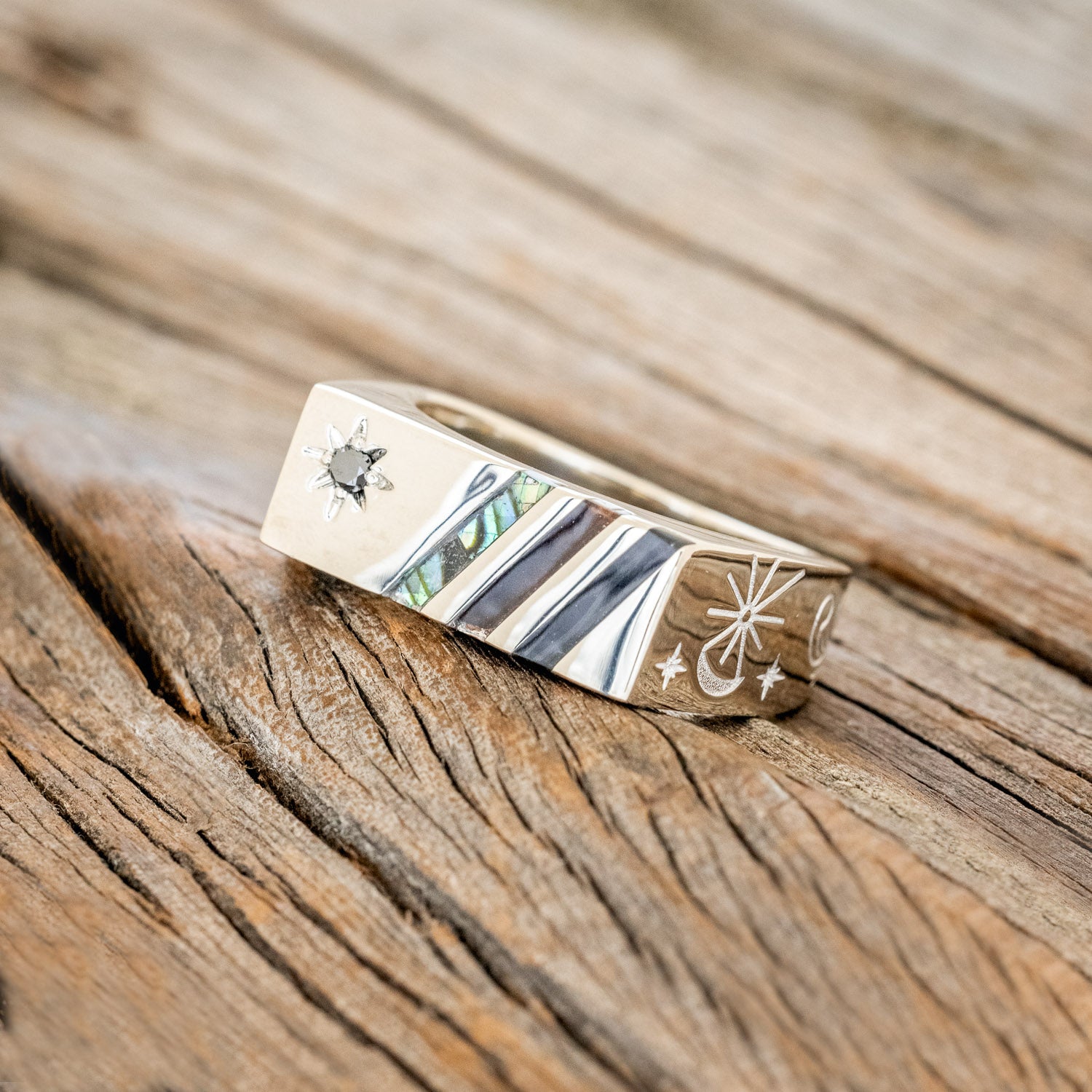 BLACK DIAMOND, KOA WOOD, CARBON FIBER & PAUA SHELL INLAYS WITH CUSTOM ENGRAVINGS-Staghead Designs