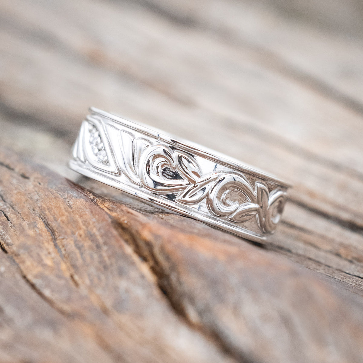 Floral Filigree Men's Engagement Ring with Diamond Accents