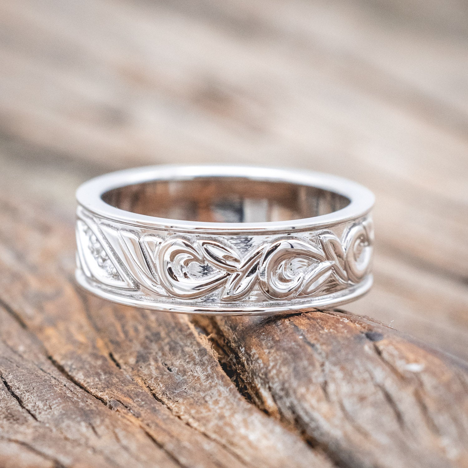 FLORAL FILIGREE MEN'S ENGAGEMENT RING WITH DIAMOND ACCENTS-Staghead Designs
