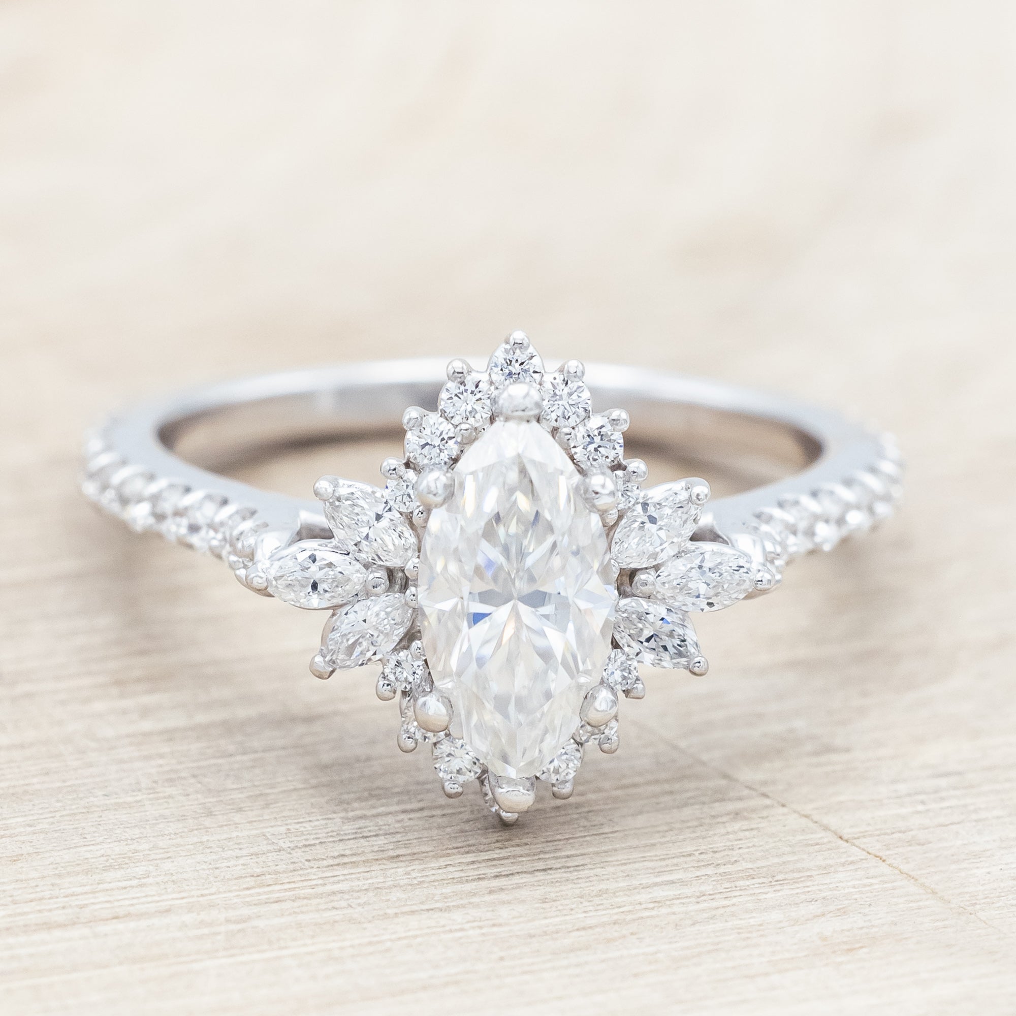 "FRITZI" - MARQUISE CUT MOISSANITE ENGAGEMENT RING WITH DIAMOND ACCENTS-Staghead Designs