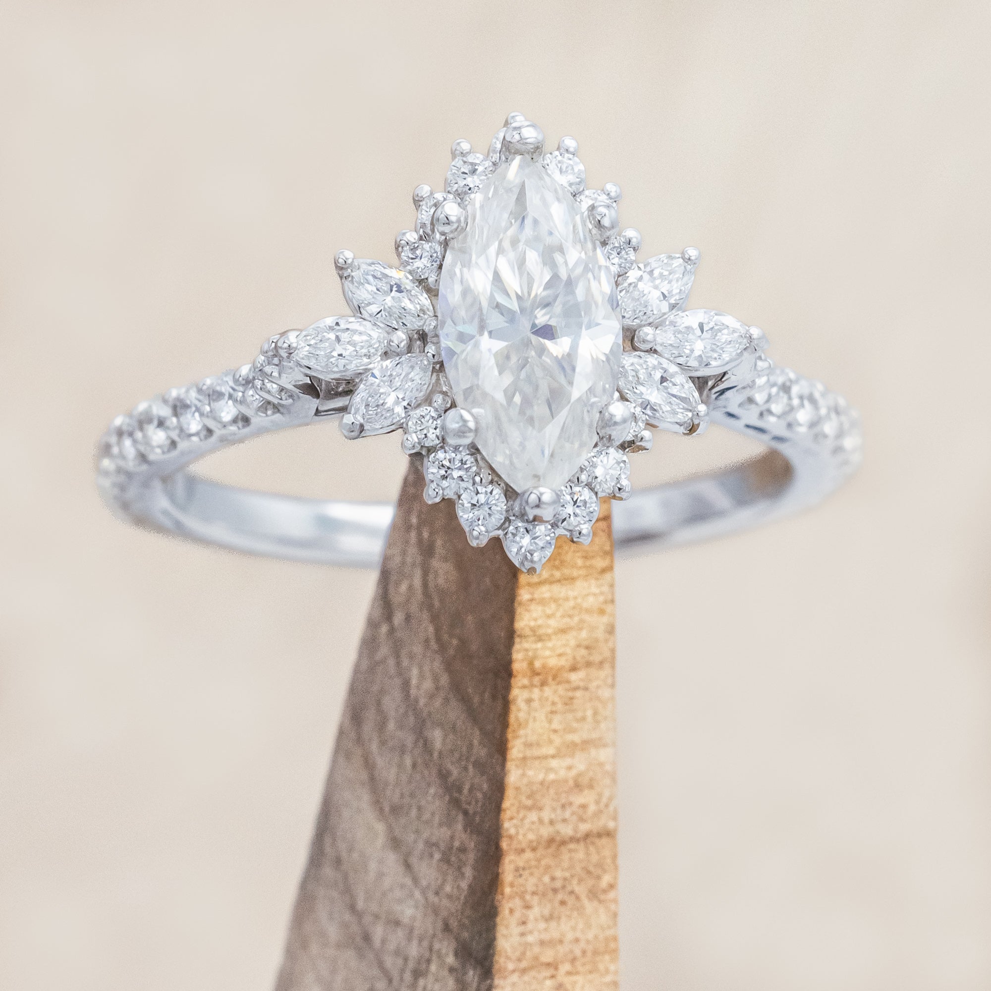 "FRITZI" - MARQUISE CUT MOISSANITE ENGAGEMENT RING WITH DIAMOND ACCENTS-Staghead Designs