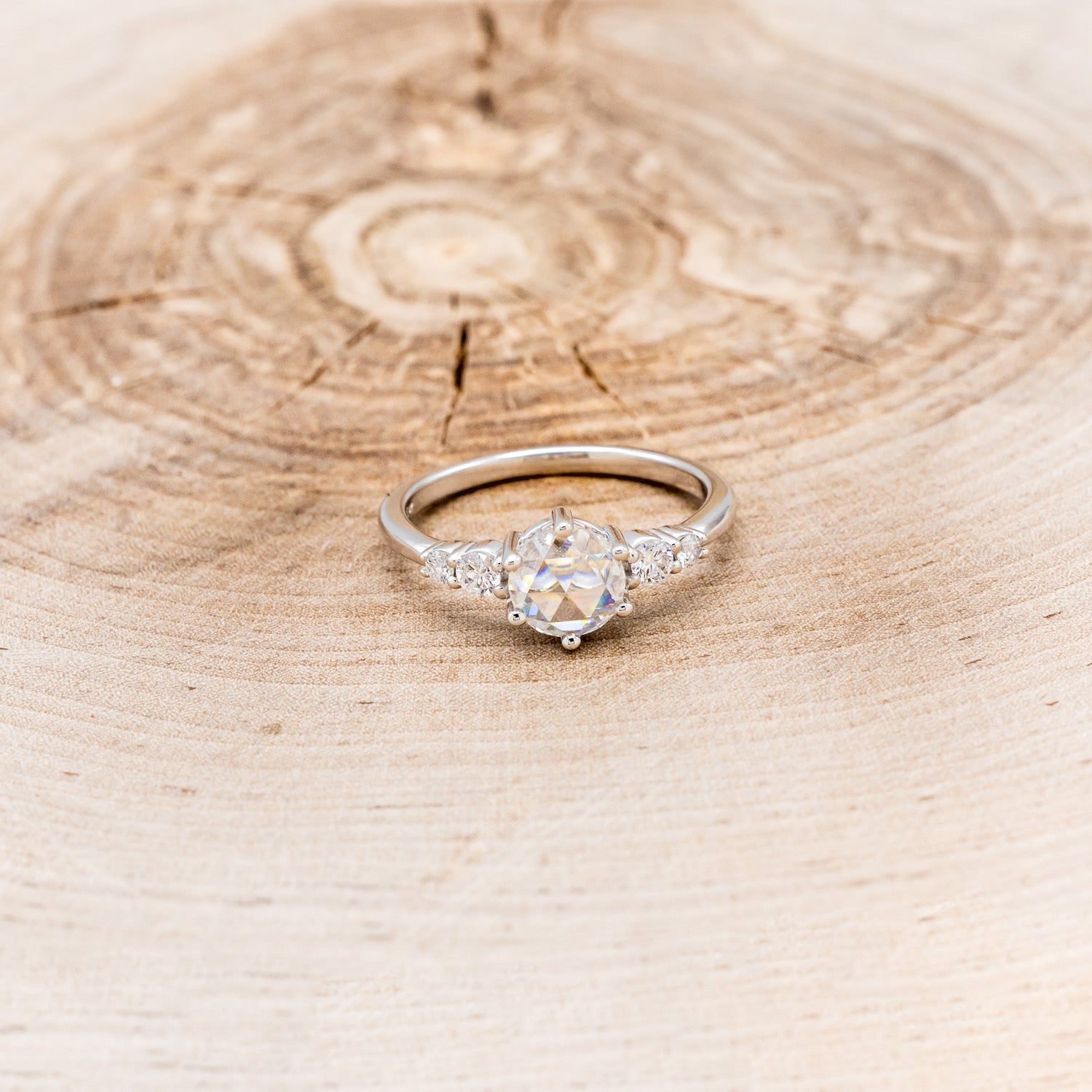 "GEMINI" - ROUND ROSE CUT MOISSANITE ENGAGEMENT RING WITH DIAMOND ACCENTS-5