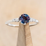 "GEMINI" - ROUND CUT LAB-GROWN ALEXANDRITE ENGAGEMENT RING WITH DIAMOND ACCENTS-1