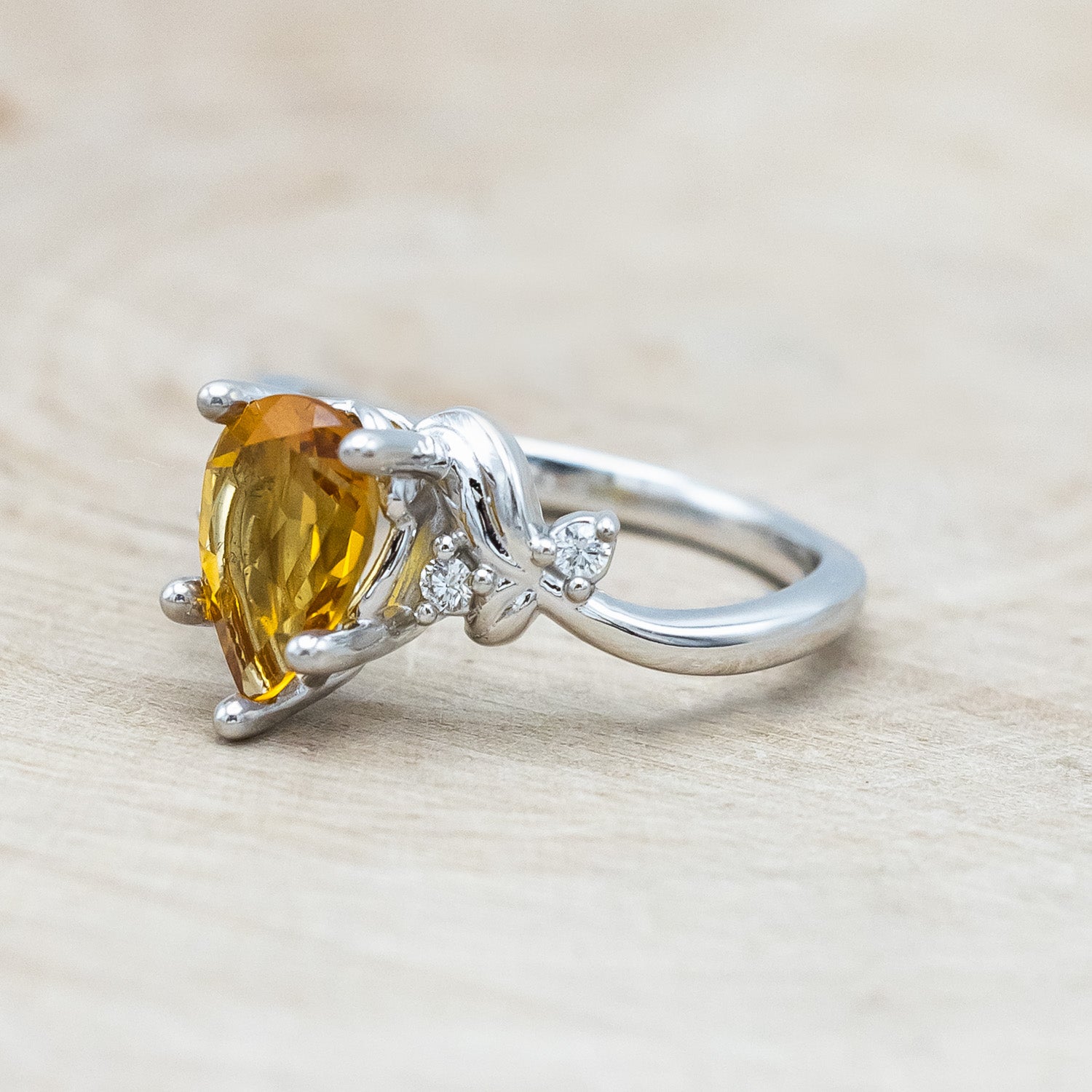 "GLADYS" - PEAR CUT CITRINE ENGAGEMENT RING WITH DIAMOND ACCENTS-Staghead Designs
