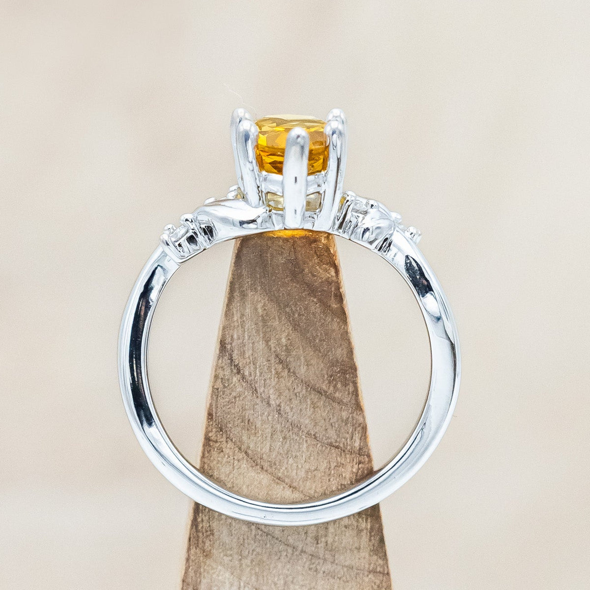 "GLADYS" - PEAR CUT CITRINE ENGAGEMENT RING WITH DIAMOND ACCENTS-Staghead Designs
