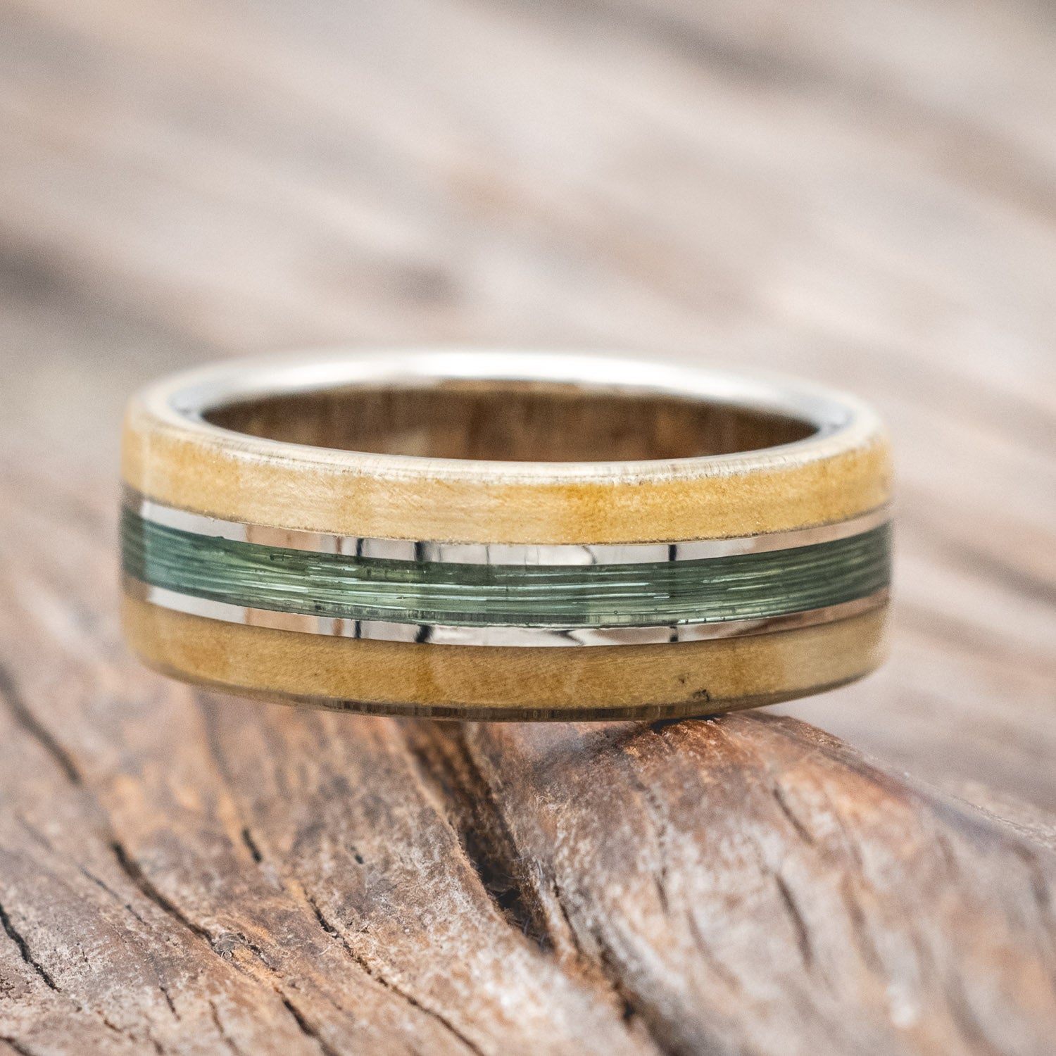 "GLEN" - BUCKEYE BURL WOOD & FISHING LINE WEDDING BAND-Staghead Designs