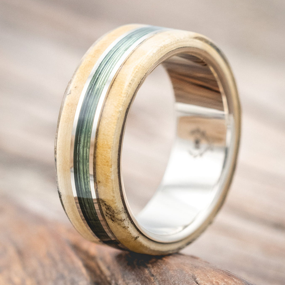 "GLEN" - BUCKEYE BURL WOOD & FISHING LINE WEDDING BAND-Staghead Designs