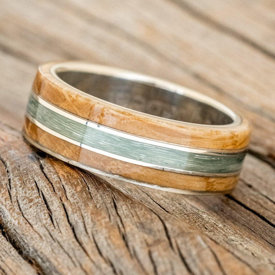"GLEN" - WHISKEY BARREL OAK & FISHING LINE WEDDING RING-5