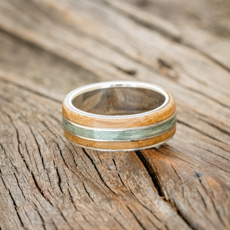 Glen - Whiskey Barrel Oak & Fishing Line Wedding Ring - by Staghead Designs - 14K White Gold - Men's