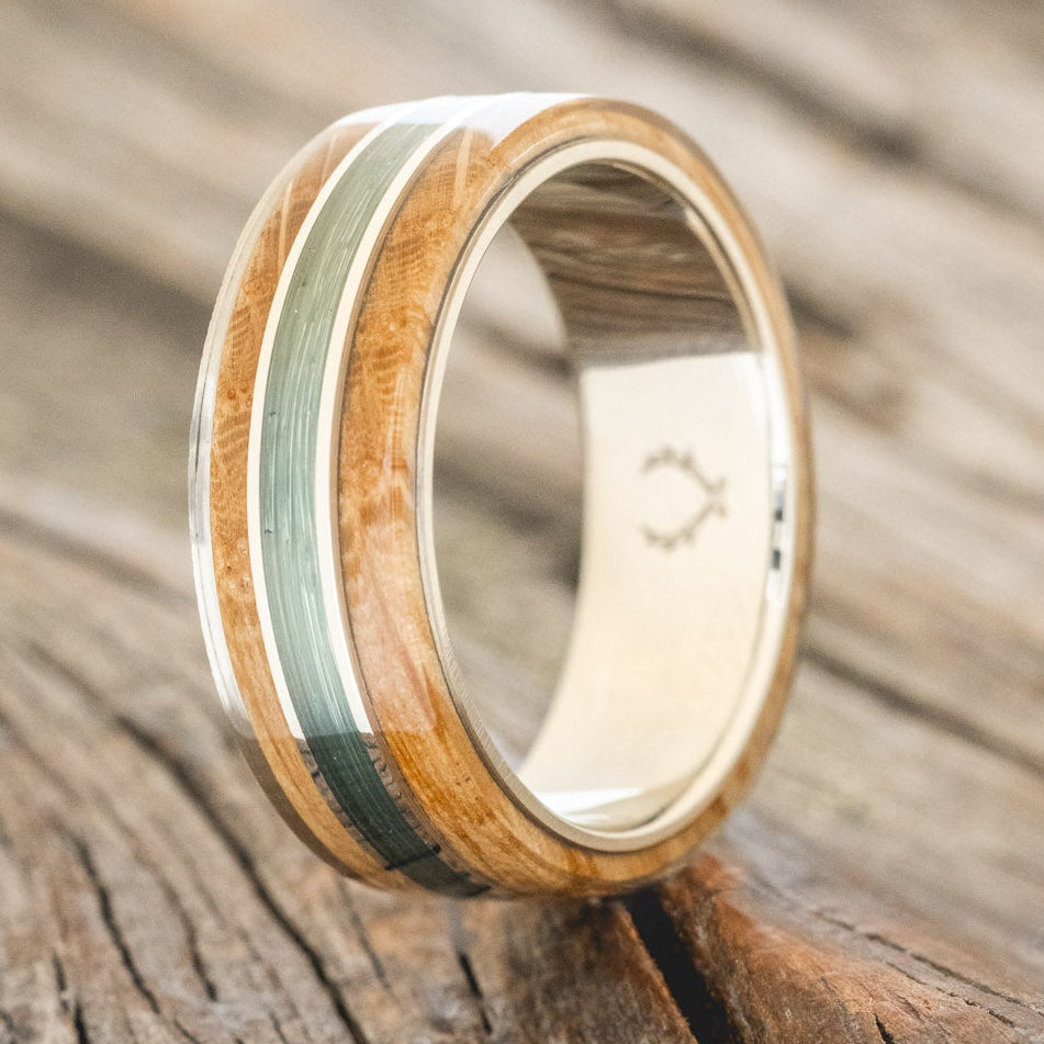 "GLEN" - WHISKEY BARREL OAK & FISHING LINE WEDDING RING-4