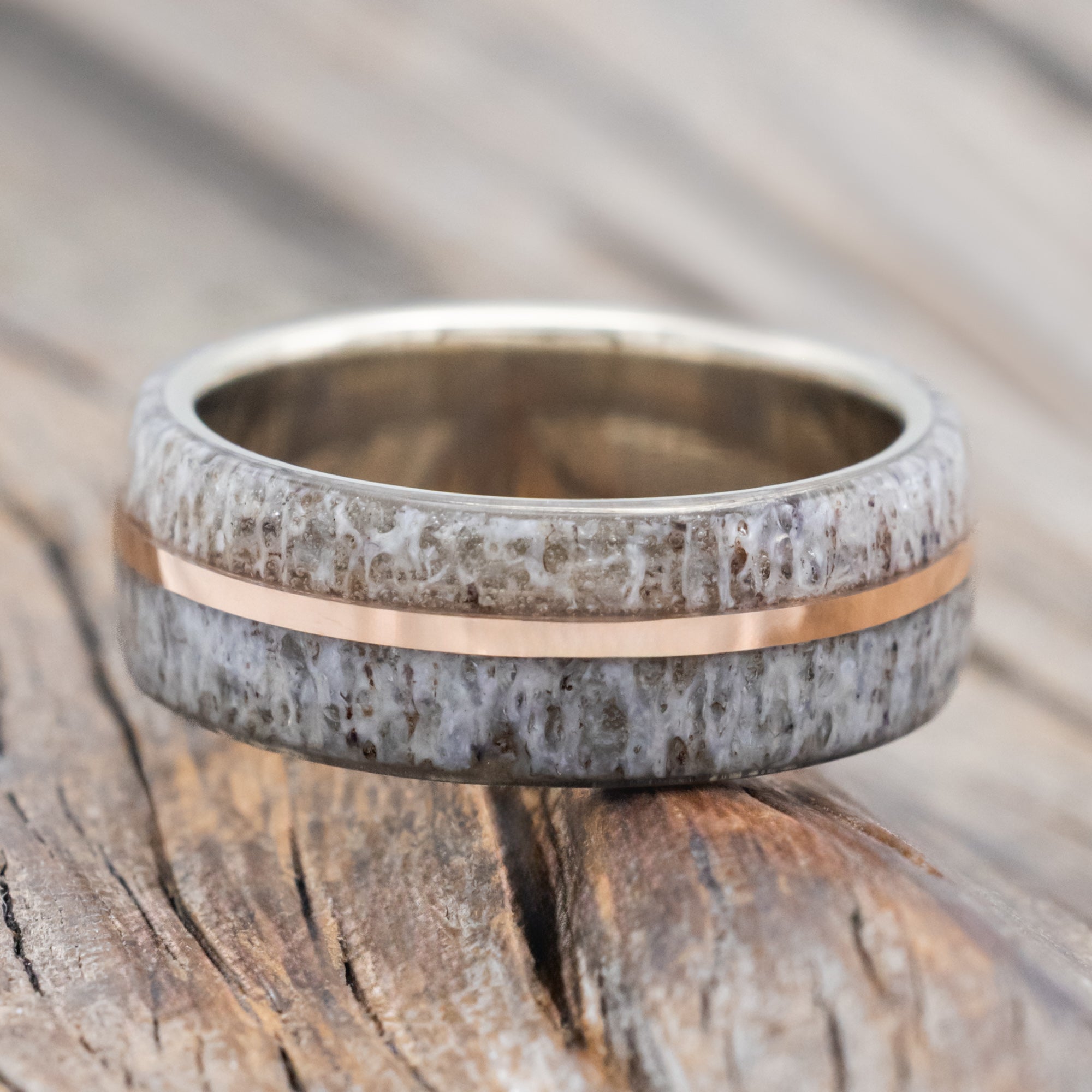 "GOLDEN" - ELK ANTLER & 14K GOLD INLAY WEDDING BAND-Staghead Designs