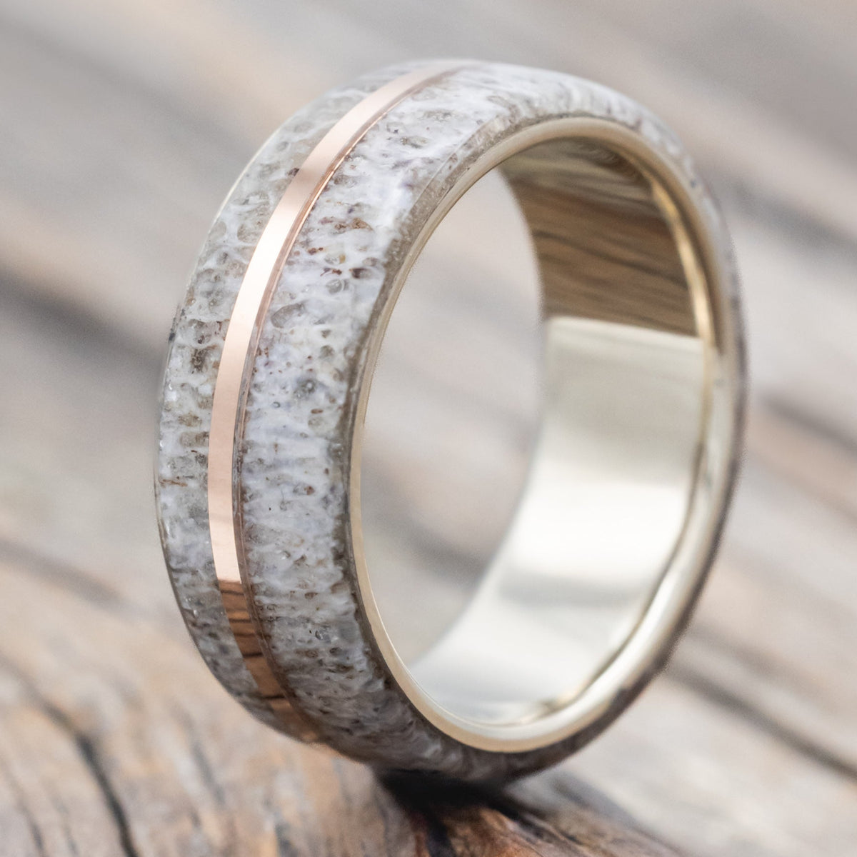 "GOLDEN" - ELK ANTLER & 14K GOLD INLAY WEDDING BAND-Staghead Designs