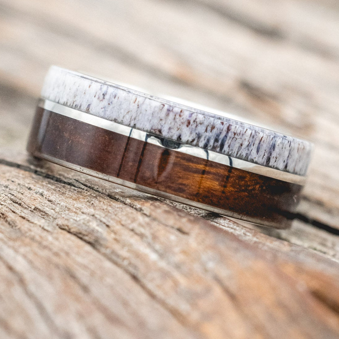 "Golden" - Ironwood, Antler & 14K Gold Inlay Wedding Band-Staghead Designs