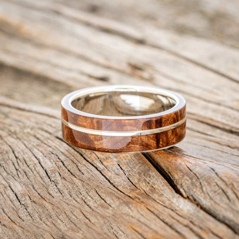 "GOLDEN" - REDWOOD & 14K GOLD INLAY WEDDING BAND-3