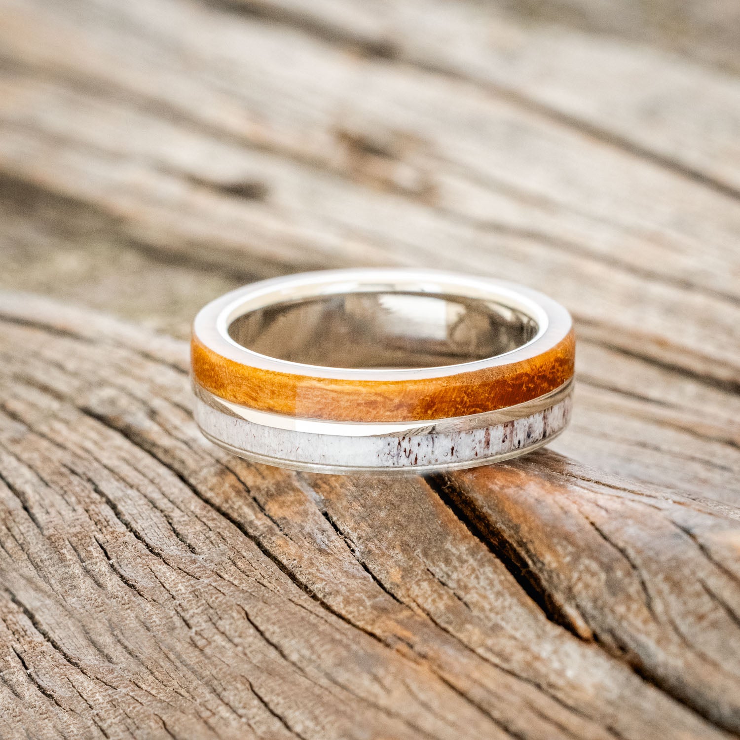 "GOLDEN" - IRONWOOD & ELK ANTLER WEDDING RING-13