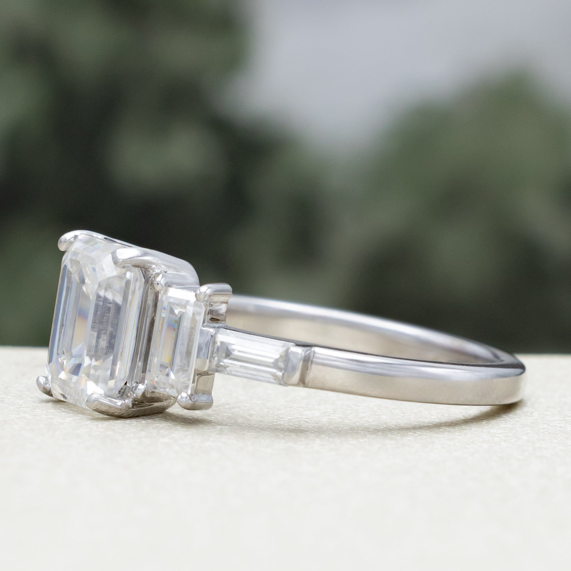 "Greta" - Emerald Cut Moissanite Engagement Ring With Wedding Bands-Staghead Designs