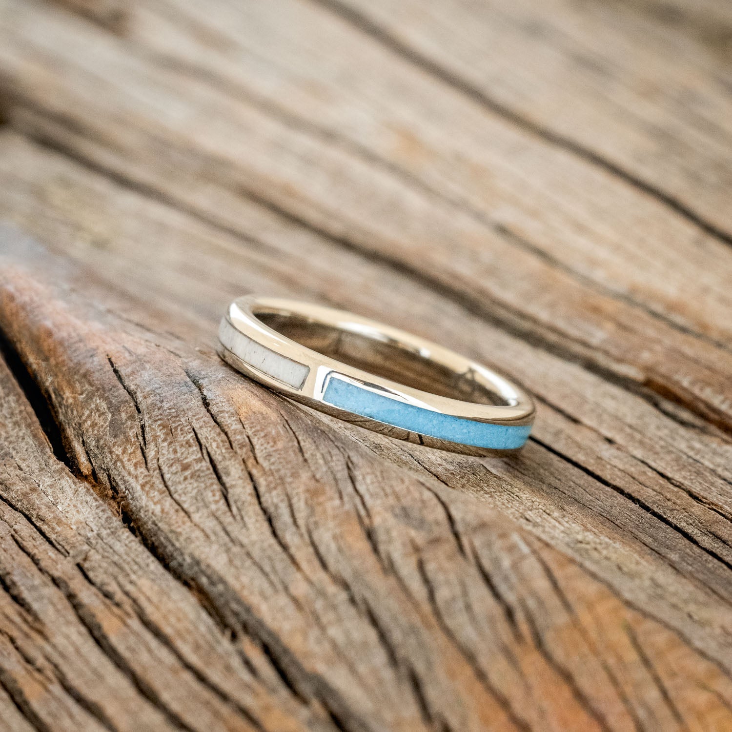"HARMONY" - TURQUOISE & ANTLER SPLIT STACKING BAND-2