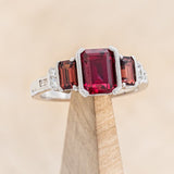 "HAZEL" - EMERALD CUT LAB-GROWN RUBY ENGAGEMENT RING WITH GARNET & DIAMOND ACCENTS-1