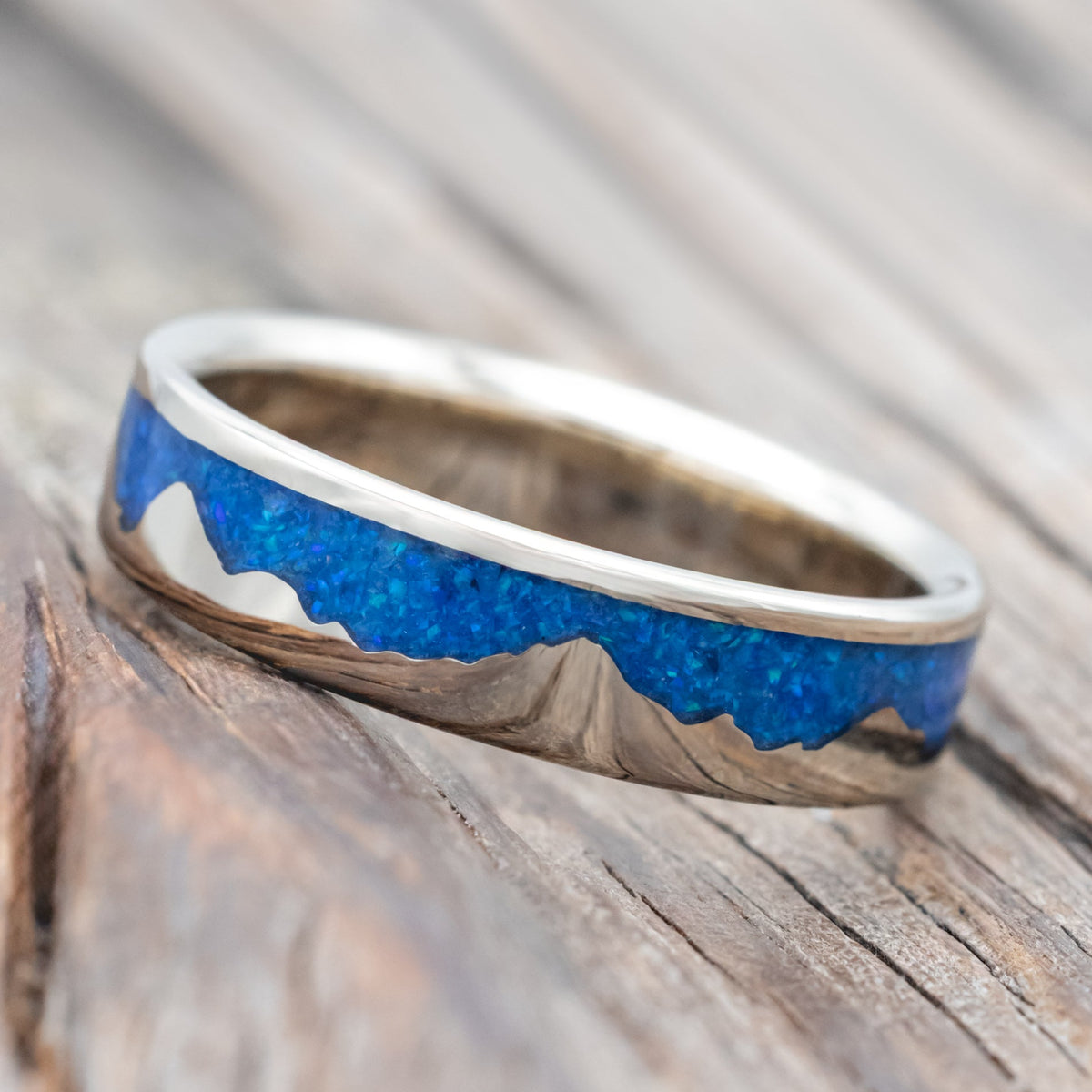 "HELIOS" - BLUE OPAL MOUNTAIN RANGE WEDDING BAND-Staghead Designs
