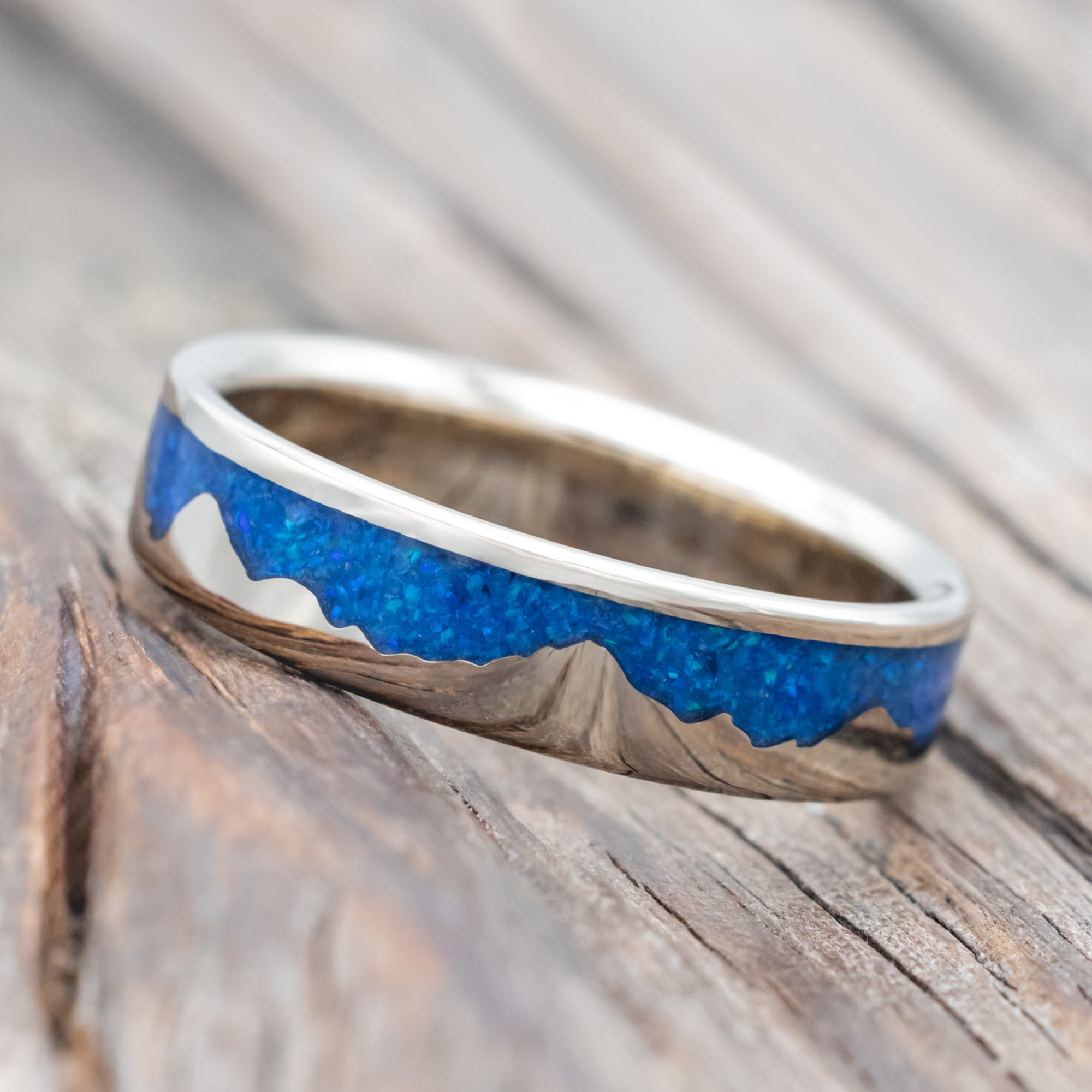 "HELIOS" - BLUE OPAL MOUNTAIN RANGE WEDDING BAND-Staghead Designs