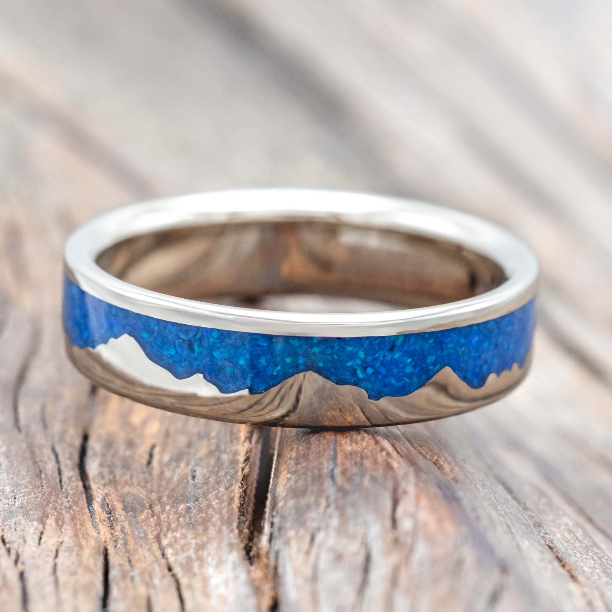 "HELIOS" - BLUE OPAL MOUNTAIN RANGE WEDDING BAND-Staghead Designs
