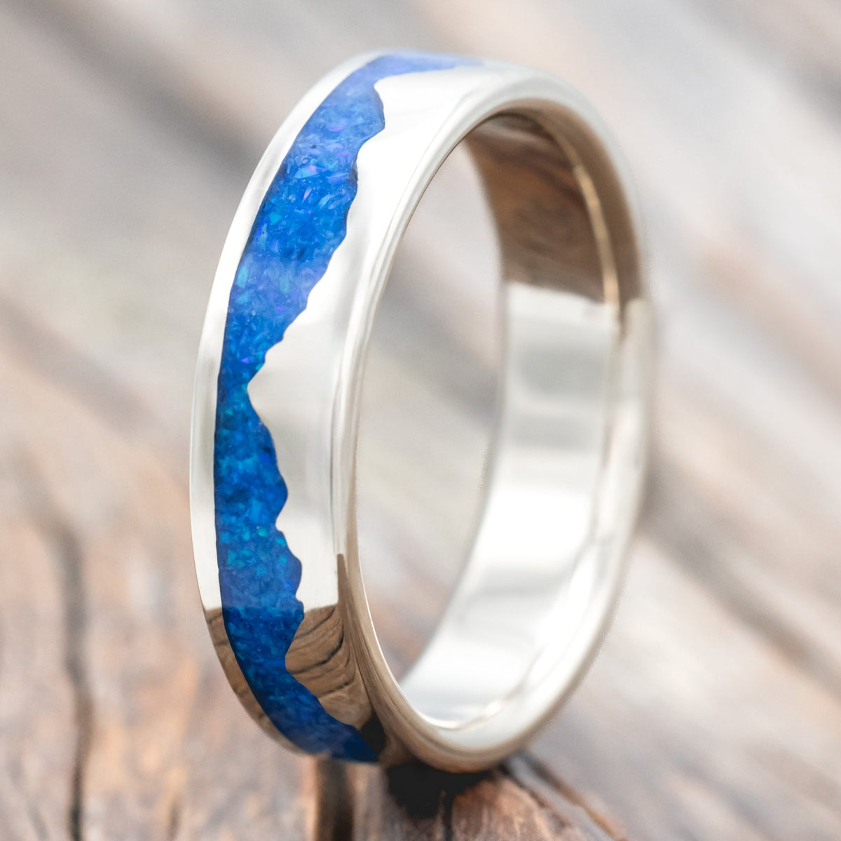 "HELIOS" - BLUE OPAL MOUNTAIN RANGE WEDDING BAND-Staghead Designs