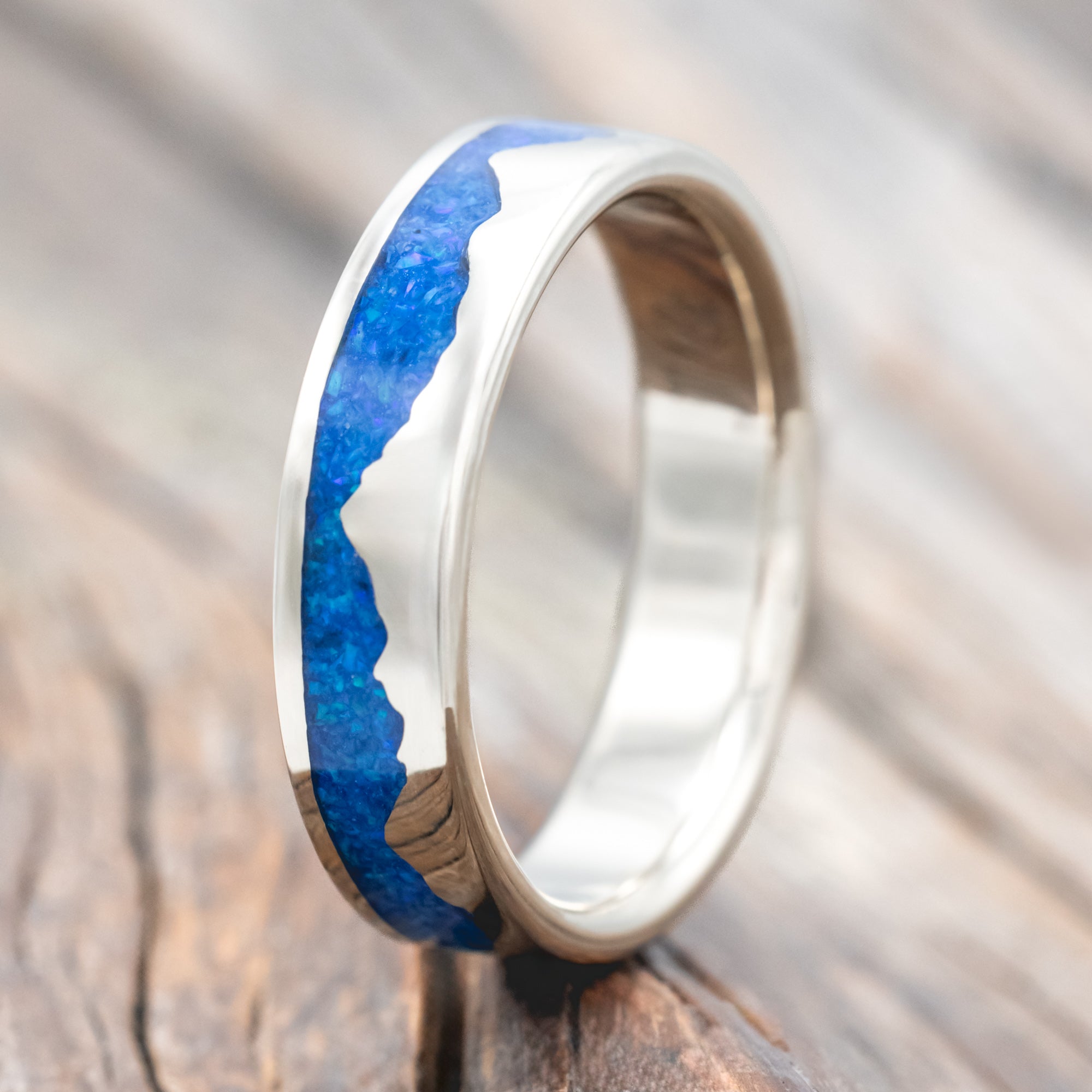 "HELIOS" - BLUE OPAL MOUNTAIN RANGE WEDDING BAND-Staghead Designs