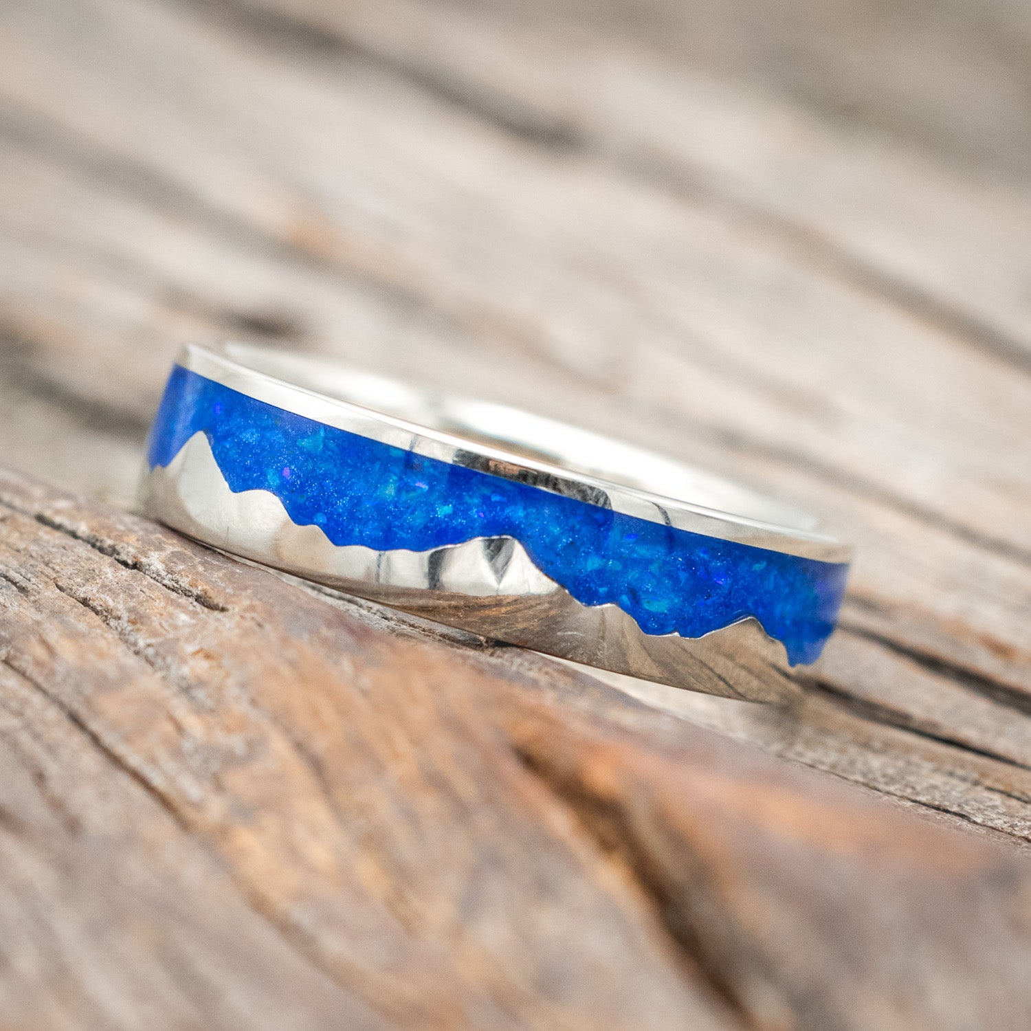 "HELIOS" - BLUE OPAL & 14K GOLD MOUNTAIN RANGE WEDDING BAND-Staghead Designs
