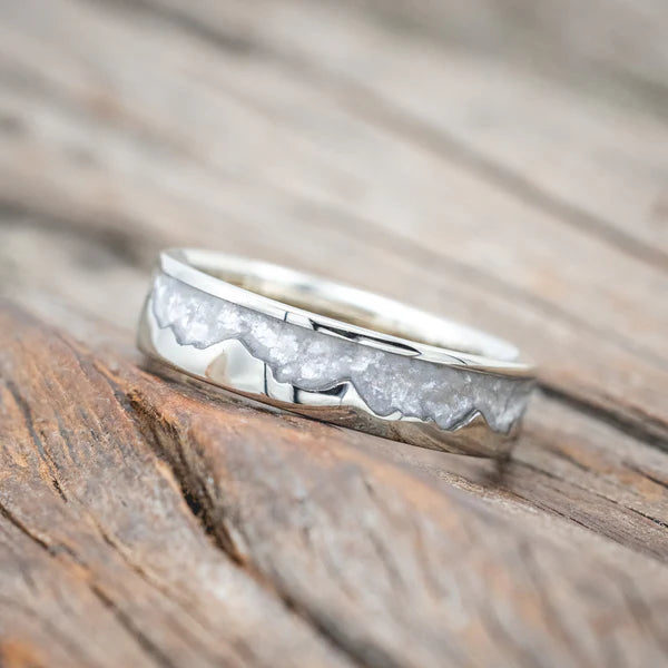 "Helios" - Diamond Dust & 14K White Gold Mountain Range Wedding Ring - 6 MM - Size 11-Staghead Designs