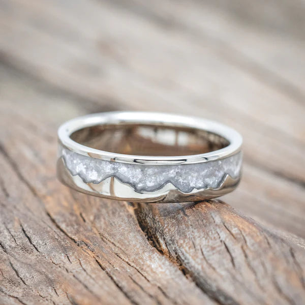 "Helios" - Diamond Dust & 14K White Gold Mountain Range Wedding Ring - 6 MM - Size 11-Staghead Designs