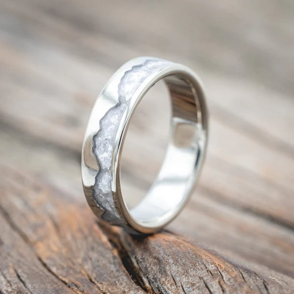 "Helios" - Diamond Dust & 14K White Gold Mountain Range Wedding Ring - 6 MM - Size 11-Staghead Designs