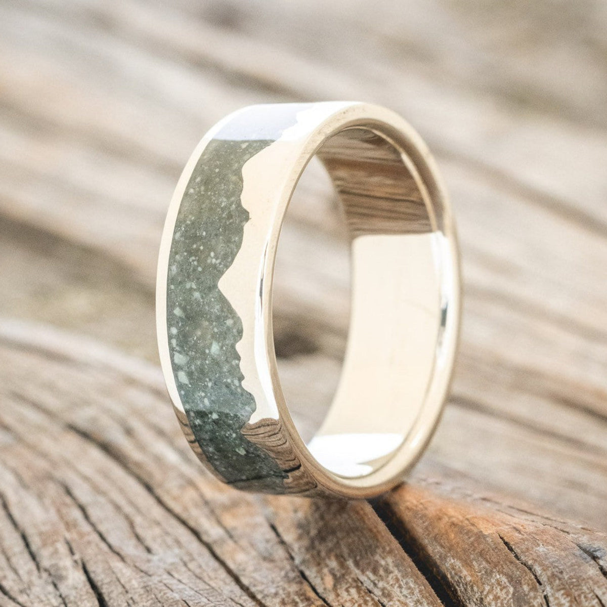 "HELIOS" - CRUSHED MOSS AGATE MOUNTAIN RANGE WEDDING BAND-2