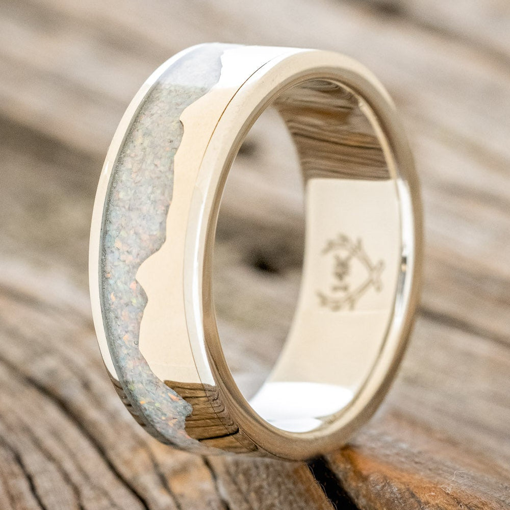 "HELIOS" - FIRE AND ICE OPAL & GOLD MOUNTAIN RANGE WEDDING RING FEATURING A 14K GOLD BAND-7