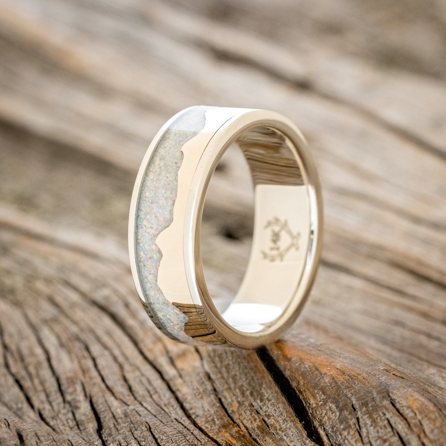 "HELIOS" - FIRE AND ICE OPAL & GOLD MOUNTAIN RANGE WEDDING RING FEATURING A 14K GOLD BAND-7