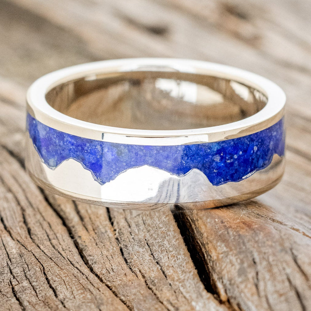 "HELIOS" - LAPIS LAZULI WITH SILVER MOUNTAIN RANGE WEDDING BAND-12
