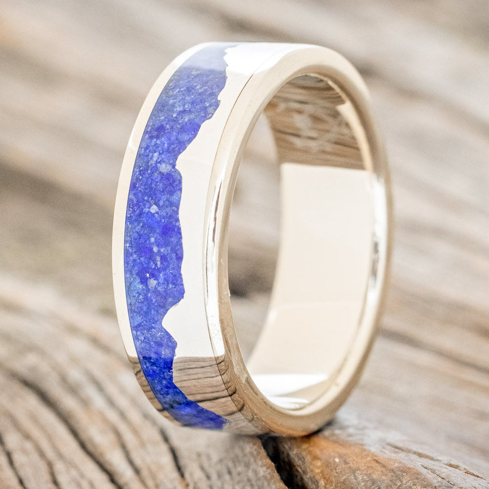 "HELIOS" - LAPIS LAZULI WITH SILVER MOUNTAIN RANGE WEDDING BAND-10