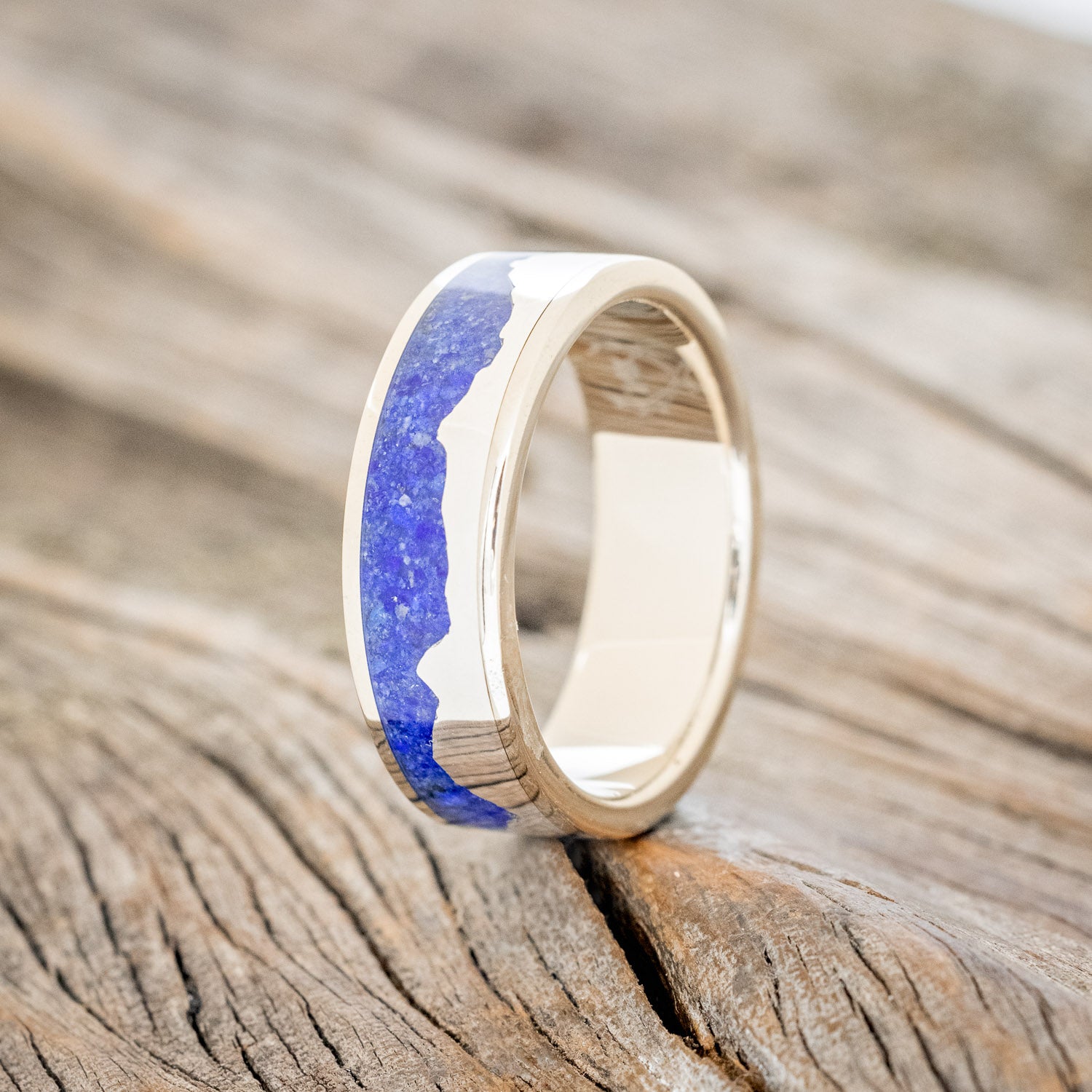 "HELIOS" - LAPIS LAZULI WITH SILVER MOUNTAIN RANGE WEDDING BAND-10